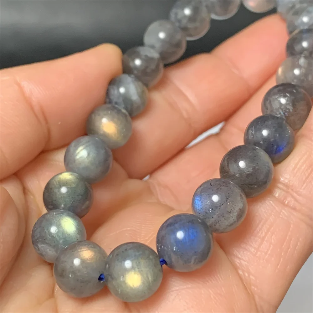 1Piece Natural Colorful Bulbs Orange Yellow Blue Light Labrador Stones Bracelets for Women Black Grey Body Clear Beads Bracelet