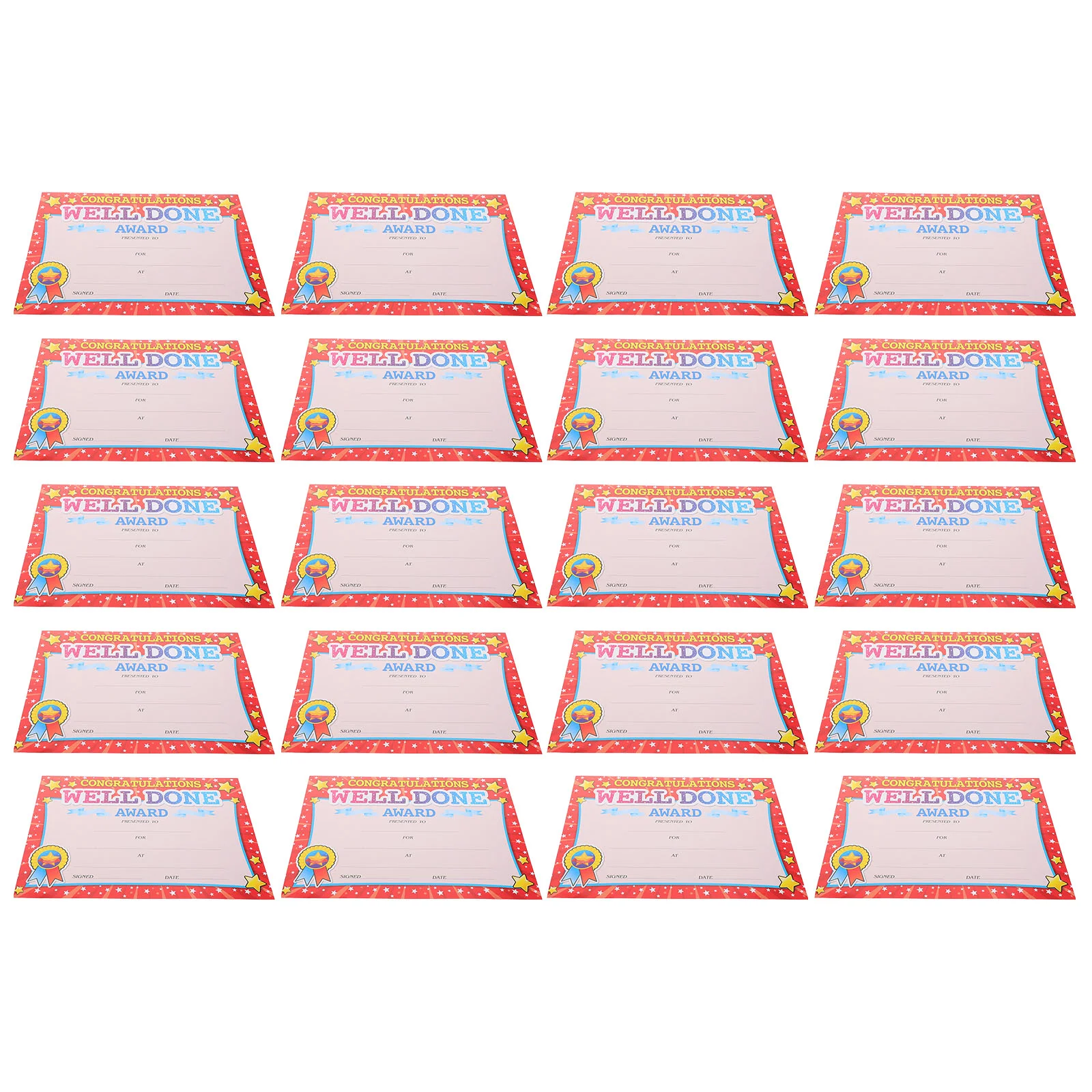 20 Pcs Certificate Paper of Education Teaching Supplies Lovely Award Students Cartoon English Printing Certificates Toddler