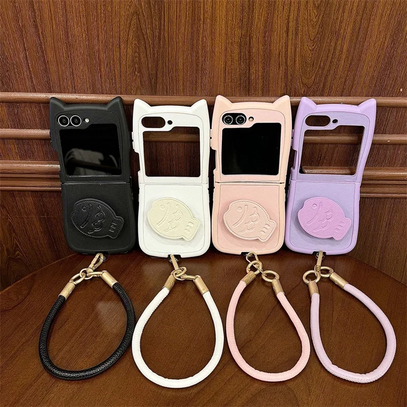 

3D Fish Bracket Phone Case For Samsung Galaxy Z Flip 6 5 4 3 ZFlip 6 Z Flip6 ZFlip6 Cat Ears Shockproof Cover
