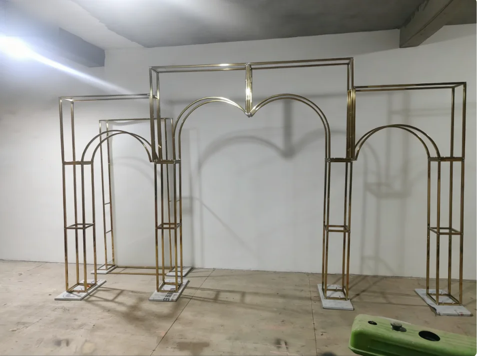 Large Stainless Steel Shiny Gold Wedding Arch Banquet Performance Party Decoration Background Props for Events
