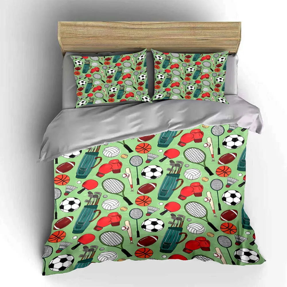 Diverse Sports Equipment Pattern Print Soft Comfortable Duvet Cover Bedding Set Included 1*Duvet Cover 2*Pillowcases 5