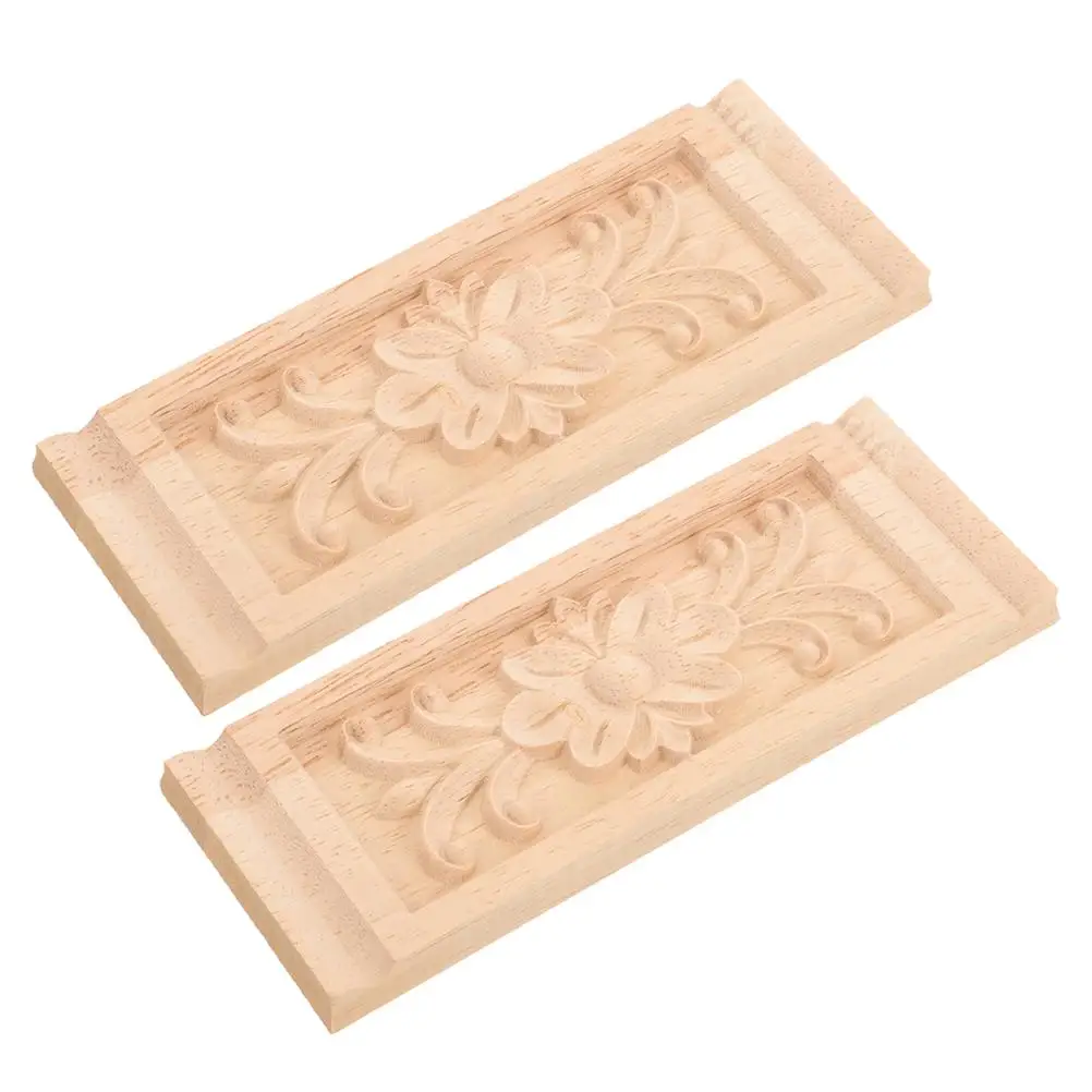 

Wooden Flower Decals Applique Onlay 2 Pcs Vintage Carved Furniture Decor Cabinet Door Wall Wood Carving Accessories