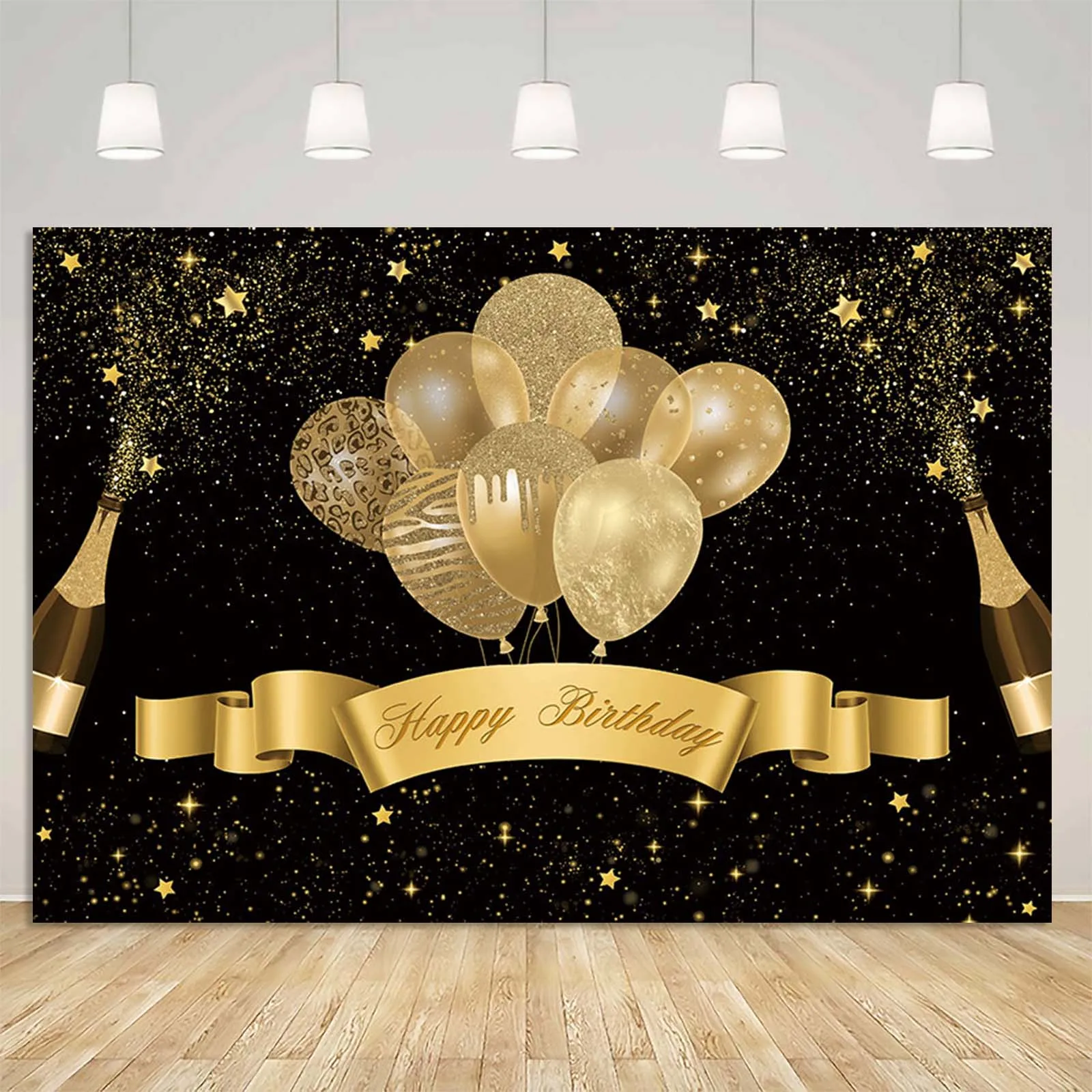 

Photography Background Black Gold Balloon Beer Glitter Dots Happy Birthday Party Backdrop Decoration Adult Portrait Photo Studio