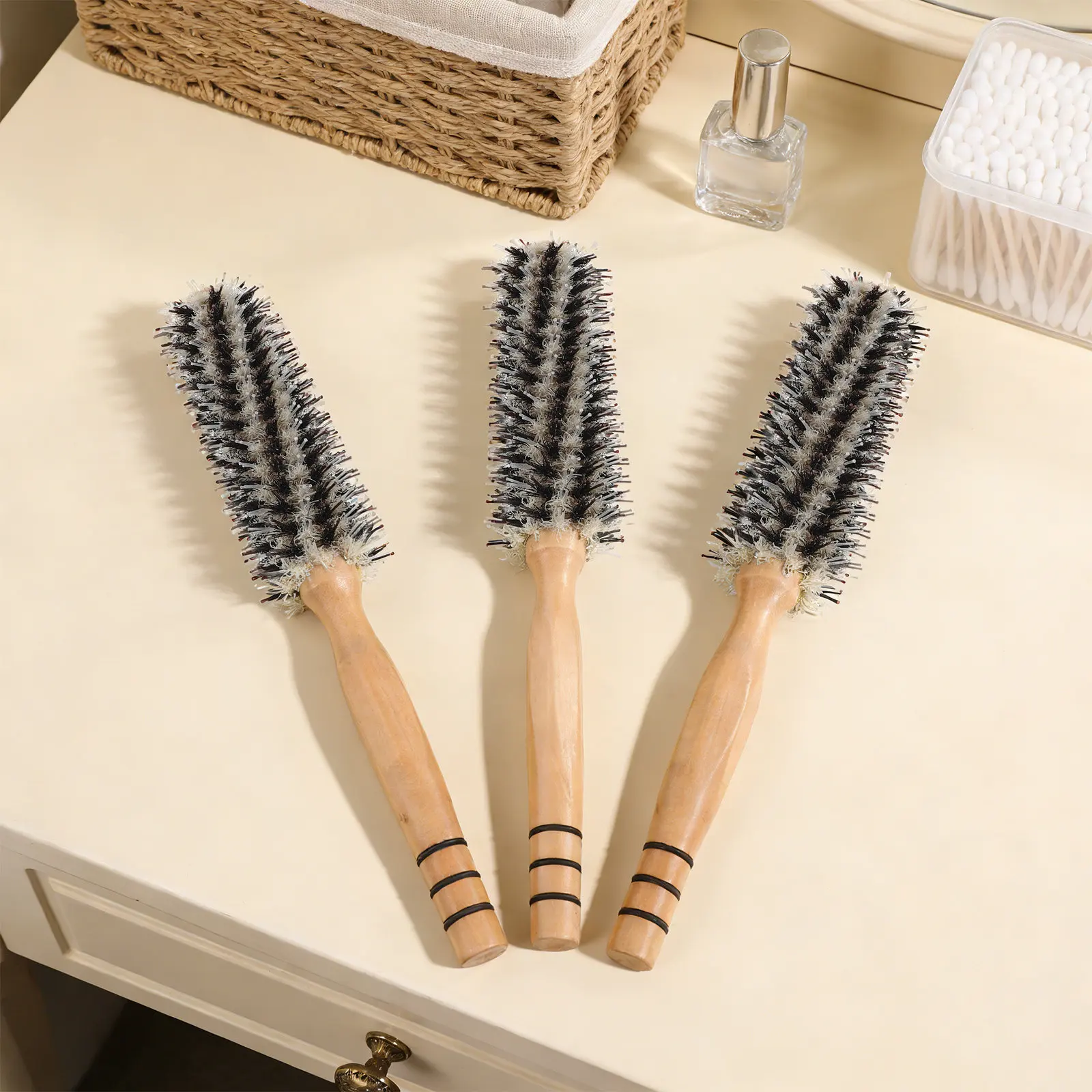 

3Pcs Round Hair Brush Boar Bristle Curling Hairbrush Set Wooden Handle Detangling Styling Thick Curly Hair Blow Drying Brushes