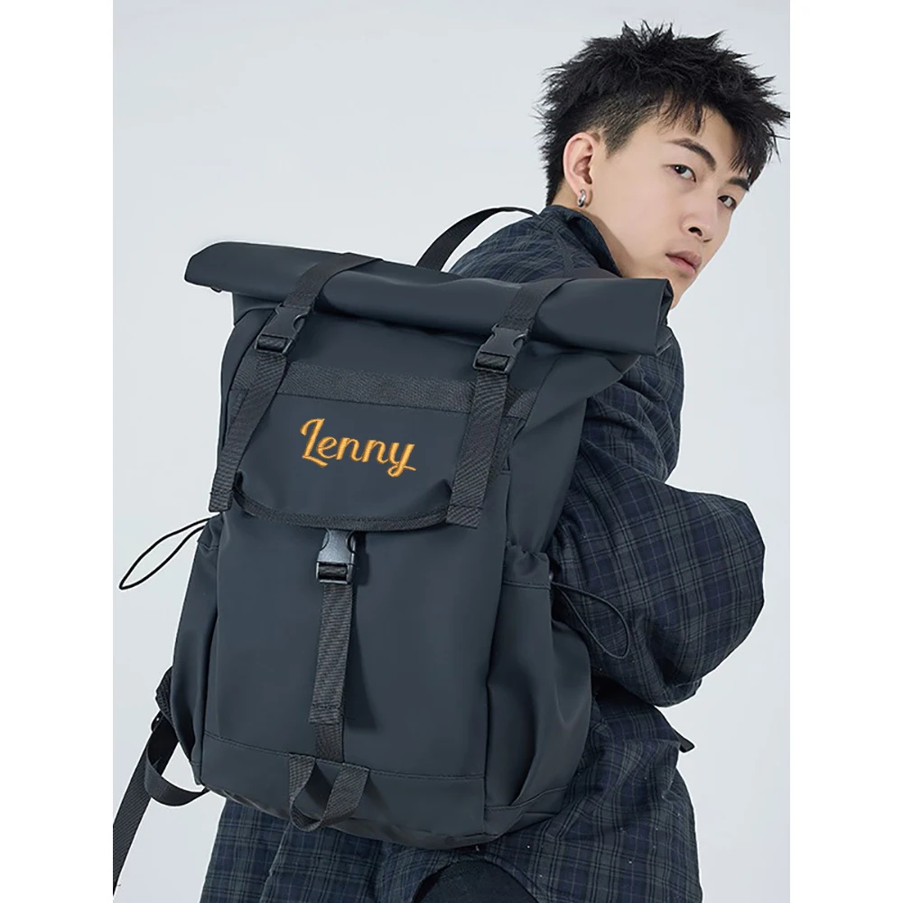 

Men's Travel Backpack With Rolled Mouth, Large Capacity Trend Backpack, Embroidered Travel Backpack For Girls Can Be Customized