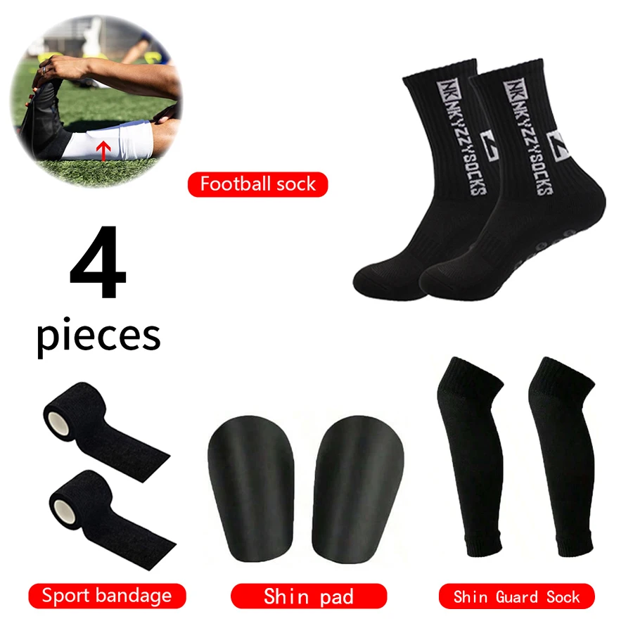 4-teiliges Fußball-Zubehör-Set: Rutschfeste Fußballsocken, Basketballsocken, Schienbeinschoner-Socken, Mini-Schienbeinschützer, Sportbandagen – Detail 6