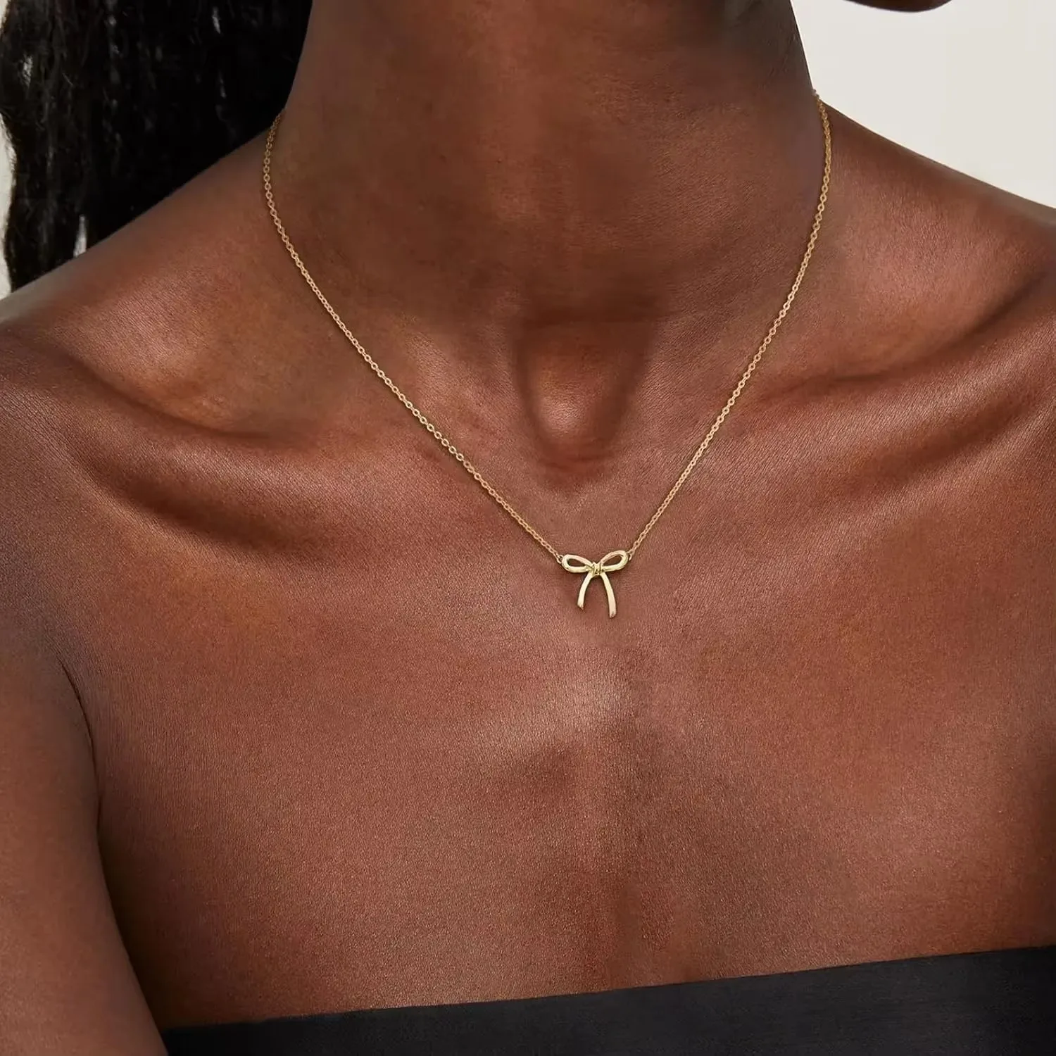 Naszyjnik ze stali nierdzewnej Bowknot Lucky dla kobiet Koreańskie naszyjniki w kolorze złotym Kobieca estetyczna biżuteria Choker Codzienne akcesoria — zdjęcie 4