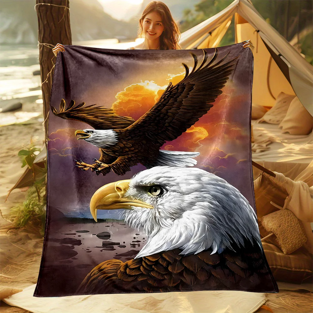 

1 шт. фланелевое одеяло с принтом орла Majestic — современная двусторонняя всесезонная мультяшная тема, высококачественная цифровая печать