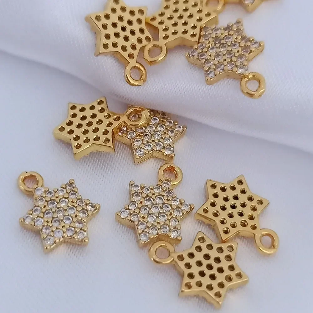 

18K Gold-plated Beads Inlaid with Zircon Hexagonal Star Pendant, Hexagonal Star Band Ring, Diy Handmade Jewelry Accessory