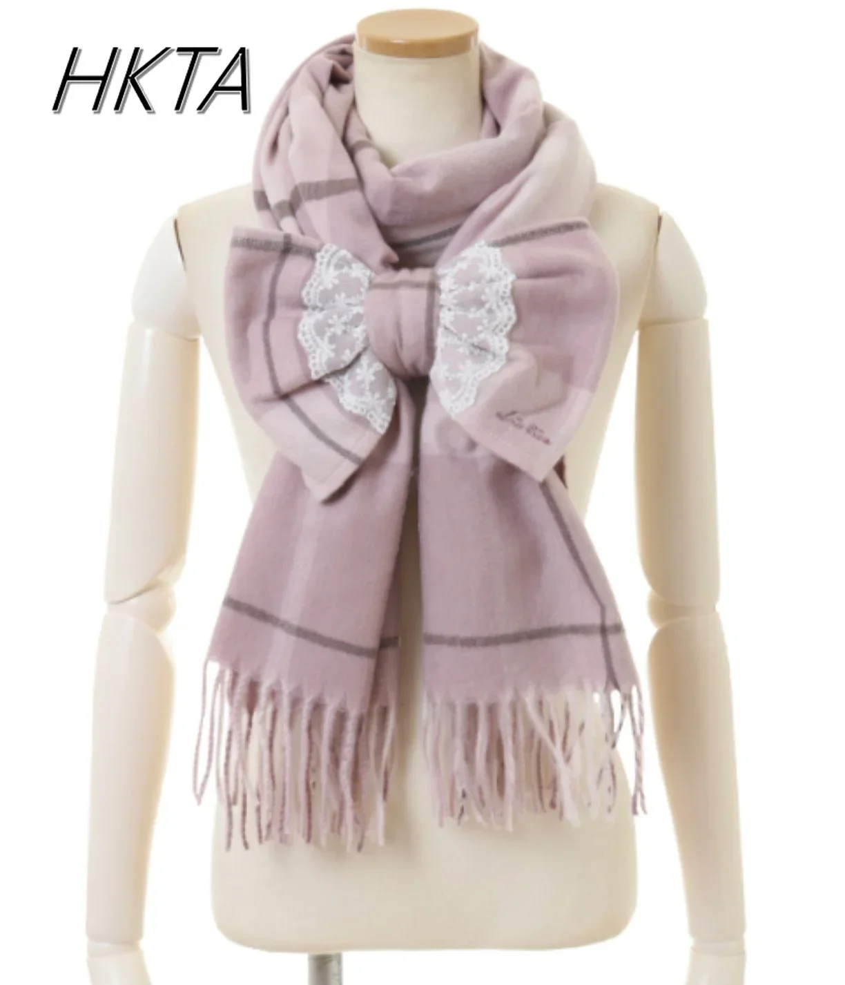 Japanese Lolita Girls Liz Scarf New Sweet Plaid Lace Bow Scarf Soft Warm Women's Female Winter  Luxury Designer Scarves