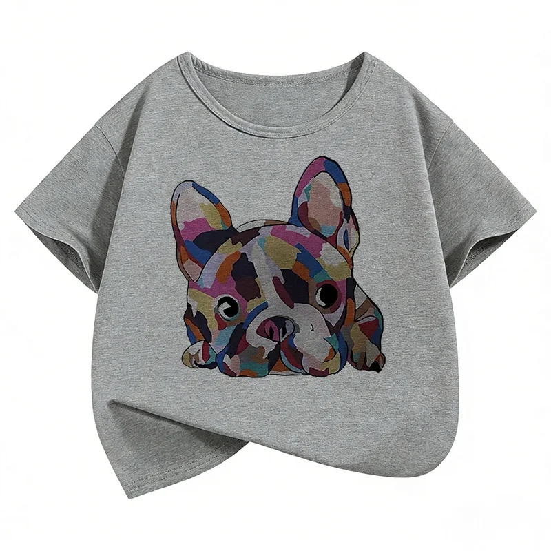 Vintage Dog Retro Graphic Kids Tshirts Summer Short Sleeve Tees Cartoon Animal Boys Girls Clothes Kawaii Tops Children T-shirt