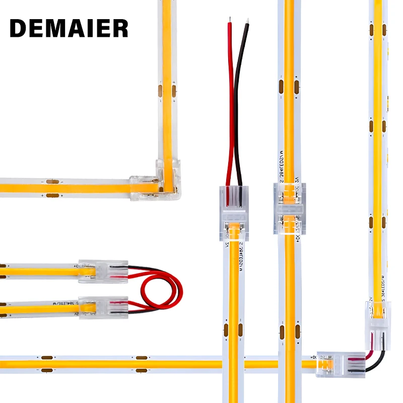 5-24v 2pin COB Connector 8mm LED Strip Terminal Extension Wire LED Connectors Fixed Clips For Pin No Dark Area Single Dual End