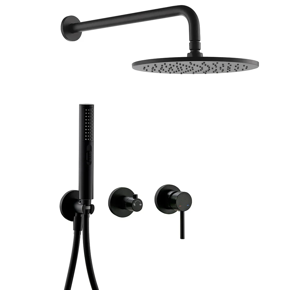 Black Rainfall Shower Set Wall Mounted Bathroom Mixer Brass Faucet Cold And Cold Tap With Brass Head 8/10/12 Inch