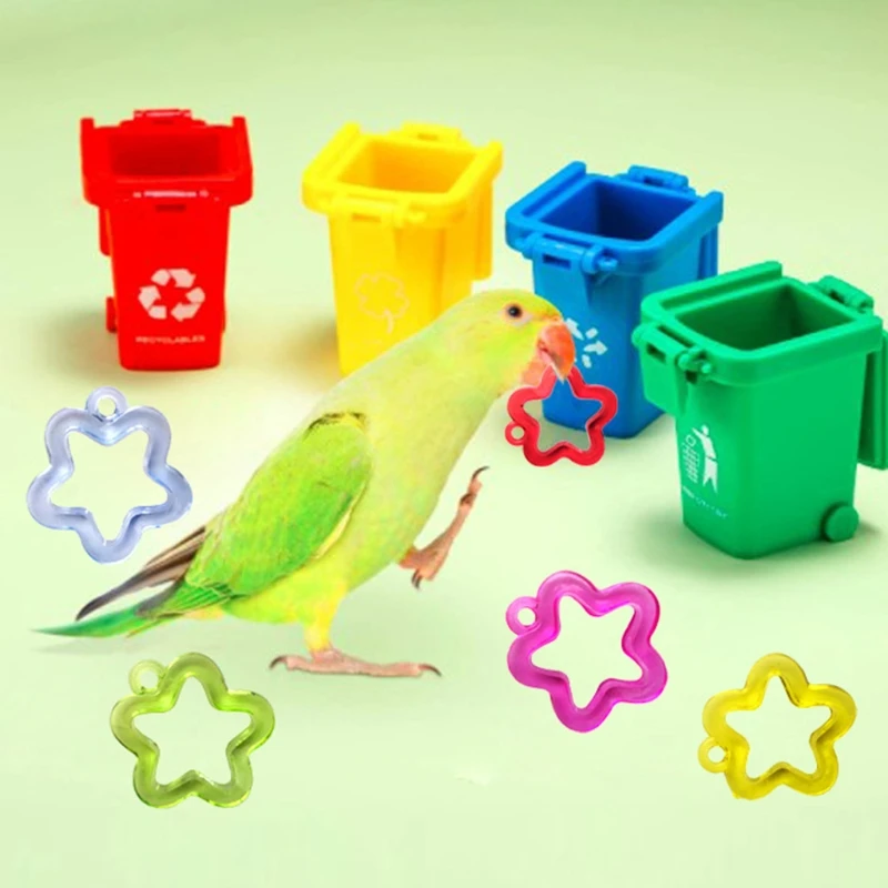 Bird Training Set Skateboard Garbage Cans Basketball Hoop Toy Mini Shopping Cart Plastic Star for Parrots