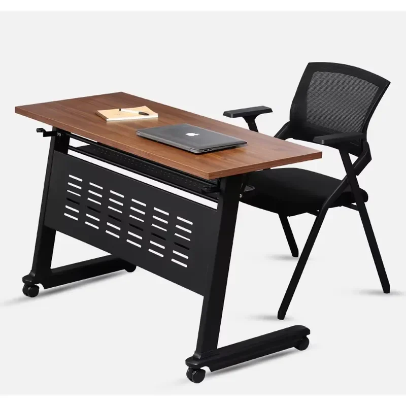 Wooden Flip Top Training Table with Metal Legs for Conference Room Office Furniture Folding Seminar Desk Modern Design