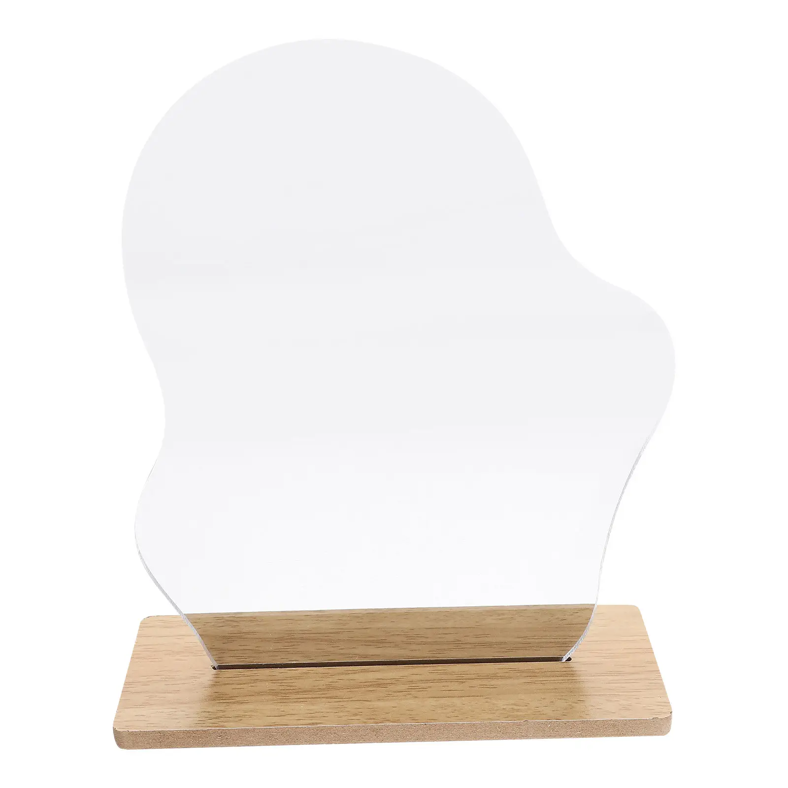 

1Set Irregular Desktop Mirror High Definition Acrylic Surface Wooden Base Portable Table Mirror for Dorm Office
