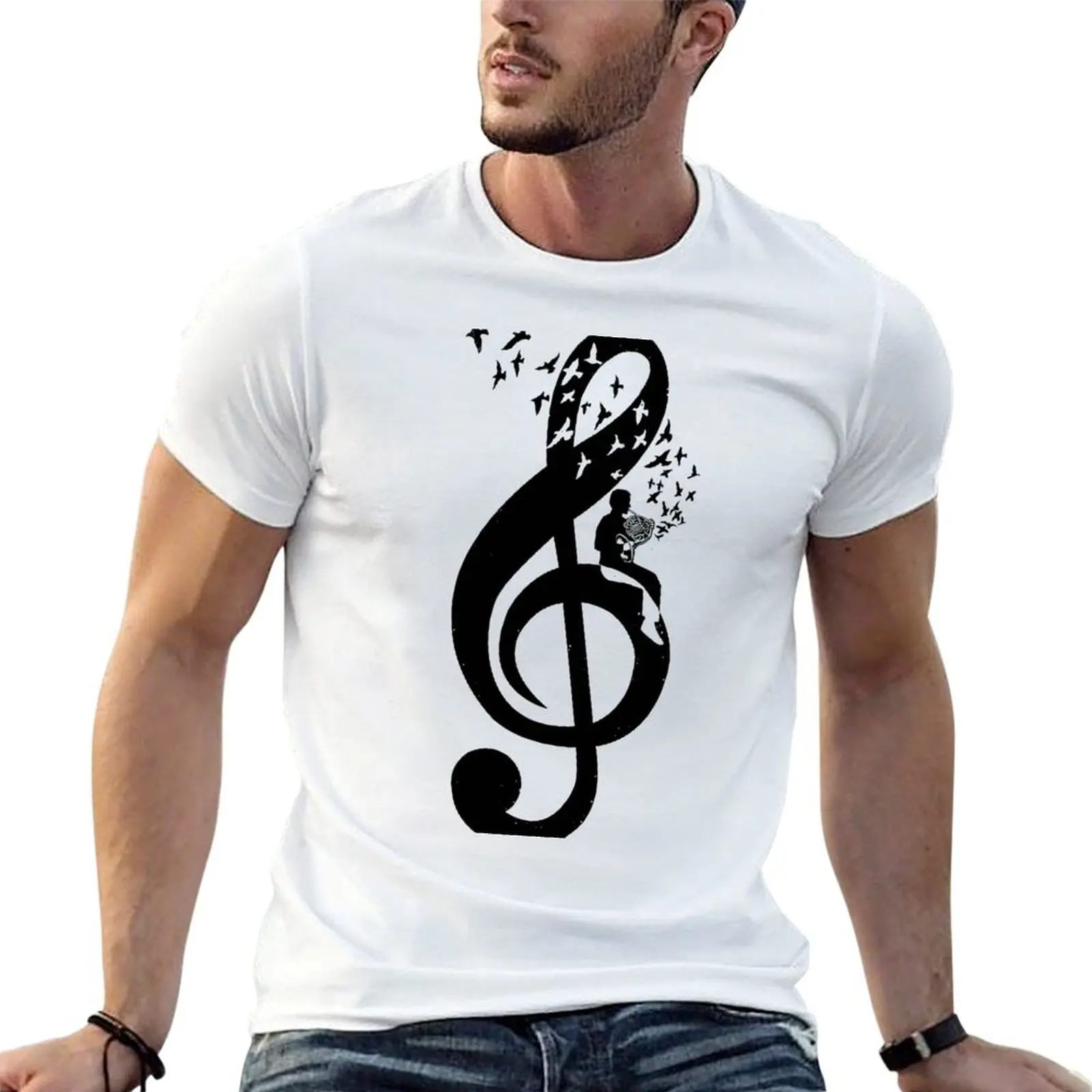 Treble Clef - French Horn T-Shirt t shirt for man 100 percent cotton t shirt man plain man t shirts for men T-shirt