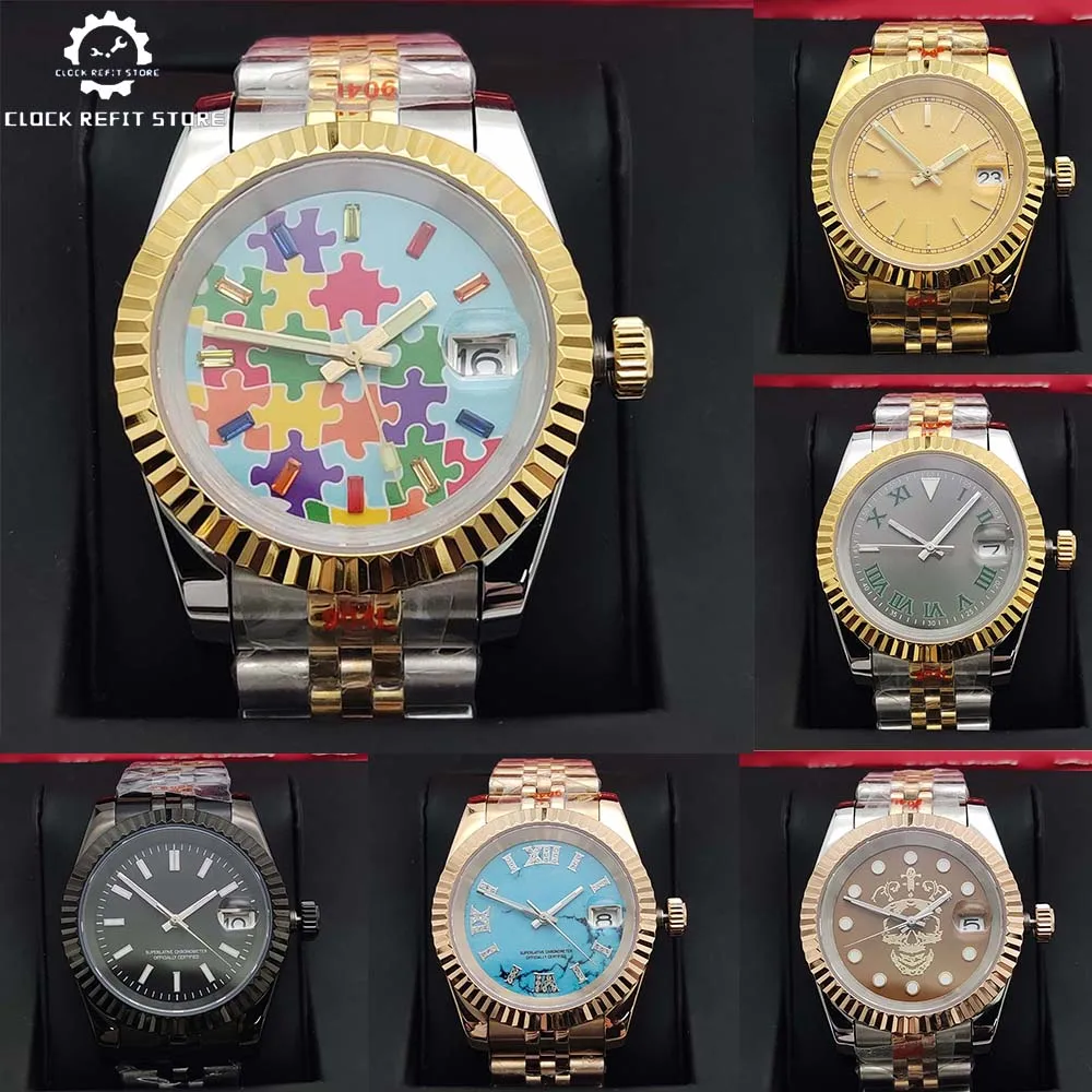 New 39mm Intergold Automatic Mechanical Fashion Men's Watch, NH35 Transparent Caseback, Luxury Watch