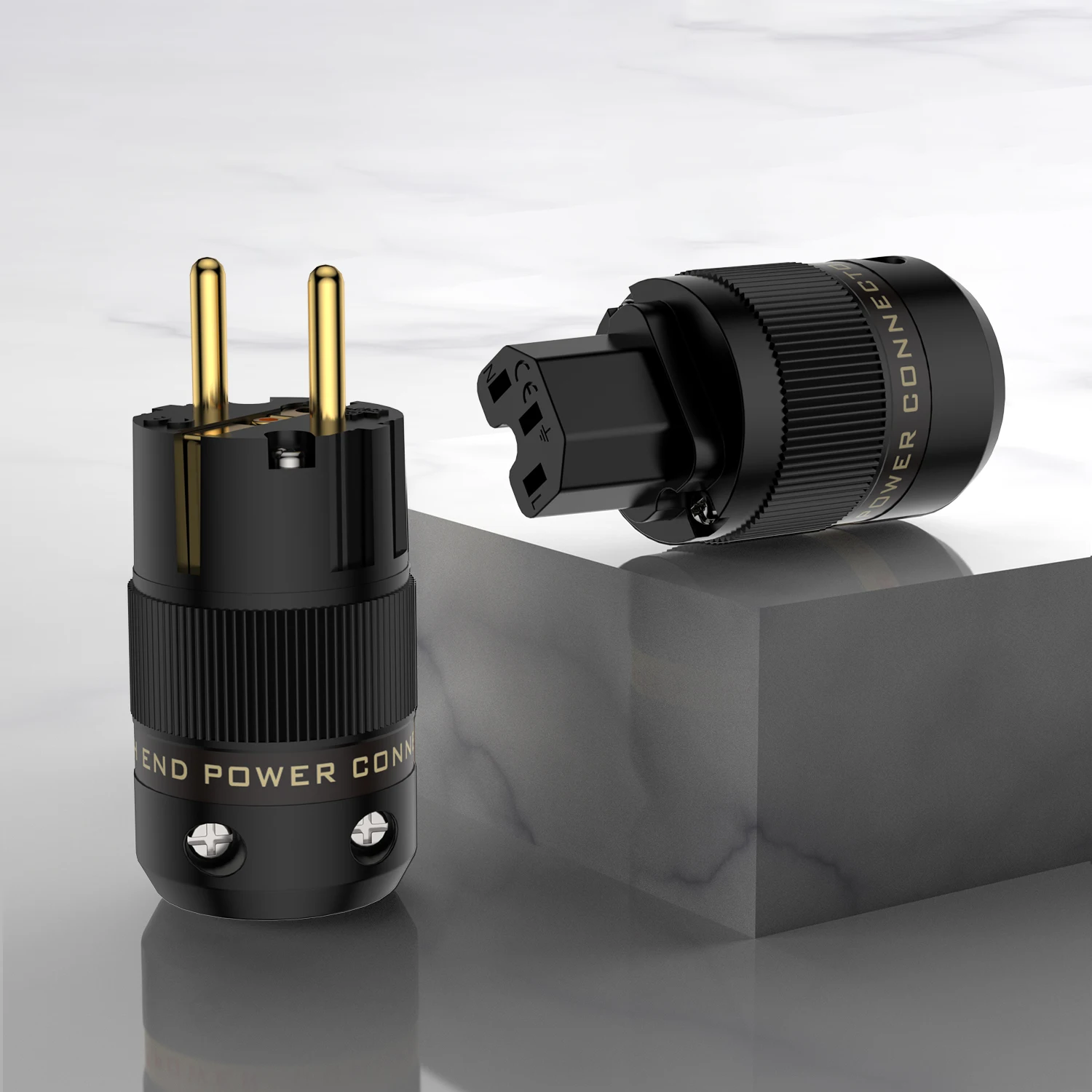Enchufe europeo Schuko Hifi para bricolaje, conector de Cable HIFI macho IEC hembra, chapado en oro de 24K, chapado en plata de rodio C13 C15, 1 par