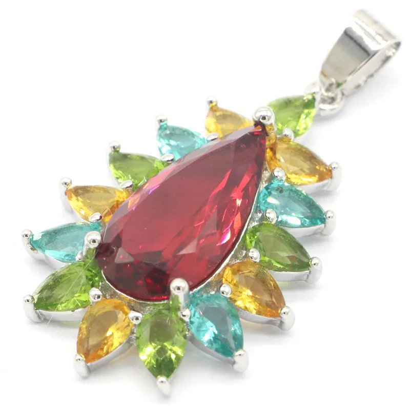 Buy 4 Get 1 Free 41x22mm Multi Color Rhodolite Garnet Aquamarine Golden Citrine Peridot Rainbow Mystic Topaz Silver Pendant