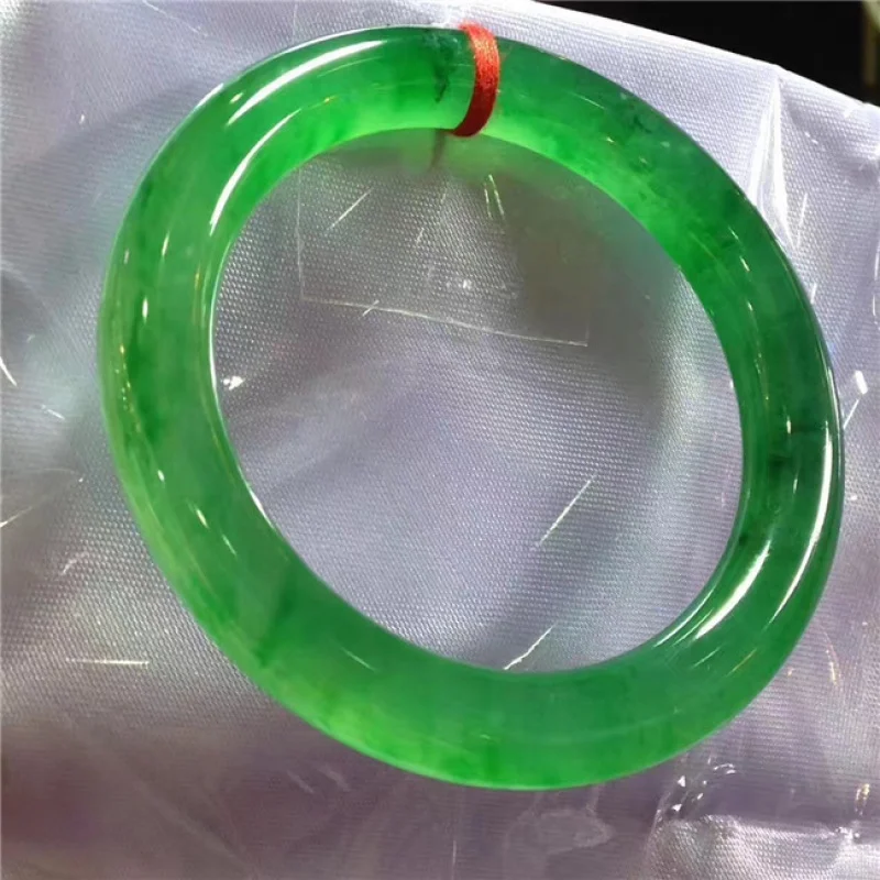 Myanmar Natural Goods Yang Ice-like Floating Green Flower Imperial Concubine round Bar Jade Bracelet Ic