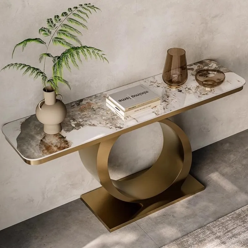 ib-Light Luxury Marble Modern Living Room Villa Entrance Console Table Pedestal Base High-Level Italian Simple Design Durable-