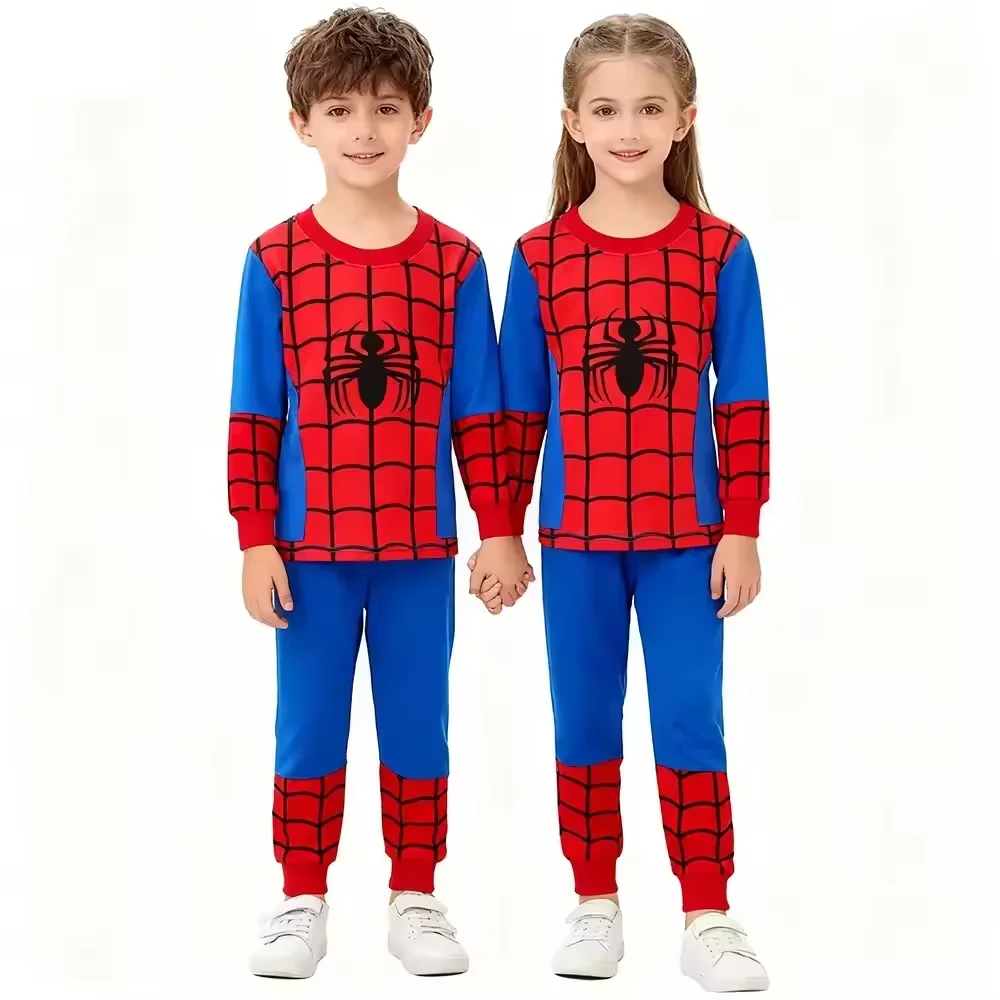 Conjunto de pijama de araña para niños, disfraz de superhéroe de dibujos animados de araña, ropa de dormir para niños, pijamas de algodón