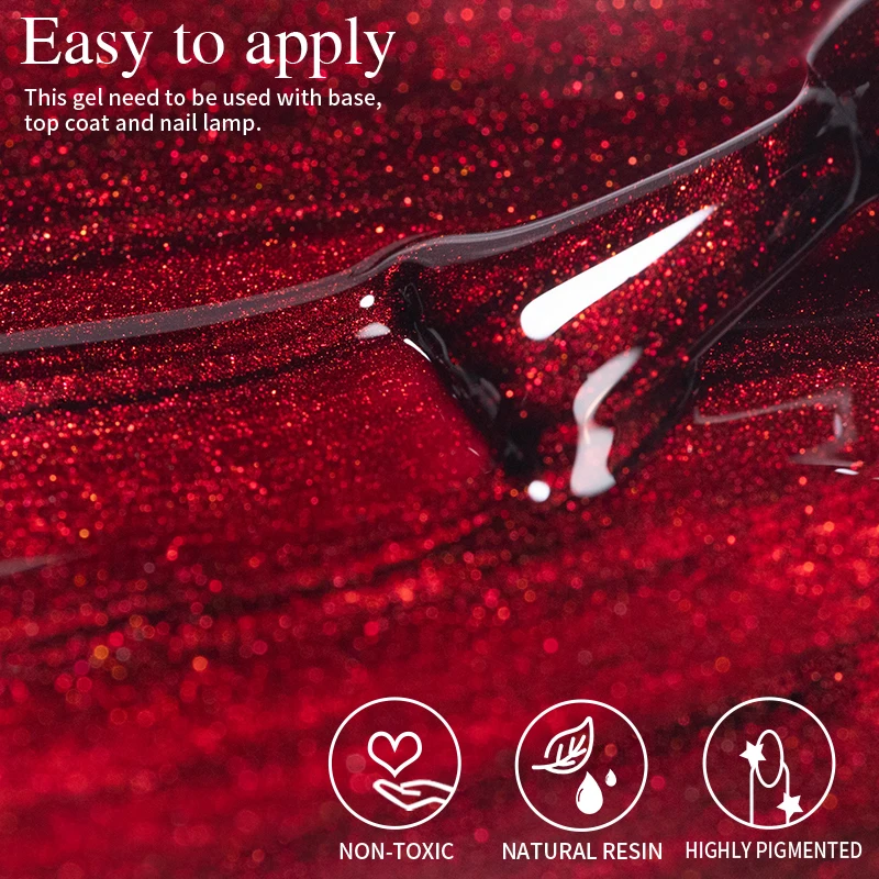 PUENTE 7.5ML Wine Red Magnetic Cat Eye Gel Nail Polish With Magnet, Super Shiny Ruby Red Magnetic Nail Gel, Soak Off UV/LED Lamp Curing, Glossy Varnish, Hypoallergenic Nail Salon Quality Polish for Skin, Gift for Women gallery 3