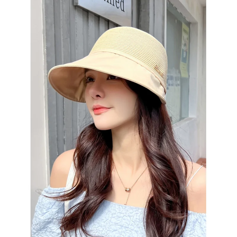 カスタムカモノハシつば広折りたたみ帽子ポニーテールビーチ麦わら帽子女性夏のフェイスカバー帽子