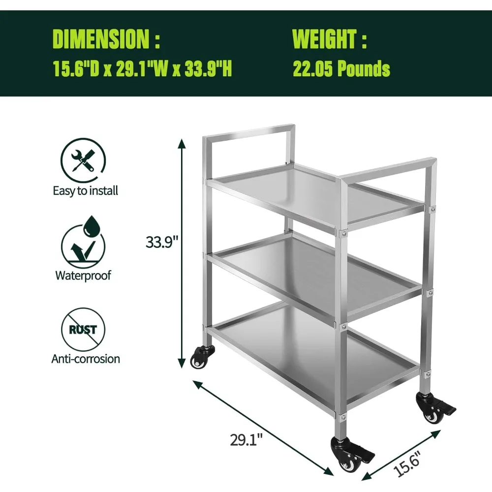 عربة أدوات دوارة من 3 طبقات بسعة 450 رطل، عربة تخزين أسلاك الفولاذ للاستخدام الداخلي #2