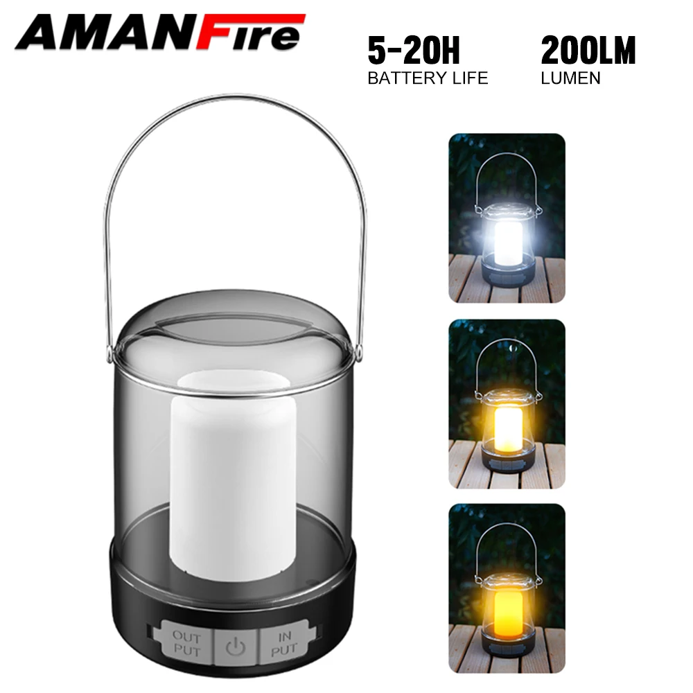 

Amanfire 2202 LED Camping Light White or Warm Lighting 5-20H Ultra bright Night Lamp USB Output as Power Bank Tent Lantern