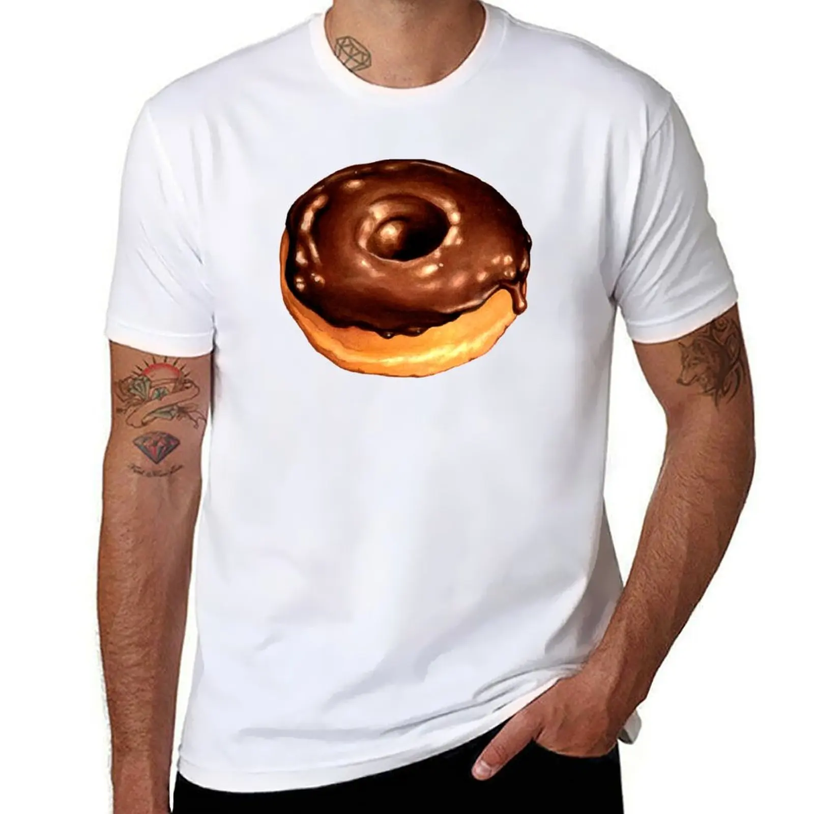 Camiseta con Estampado de Donut de Chocolate - Camiseta Verde Azulado para Hombre, Camiseta de Algodón para Hombre, Camiseta de Algodón Grueso para Hombre, Paquete de Camisetas Blancas