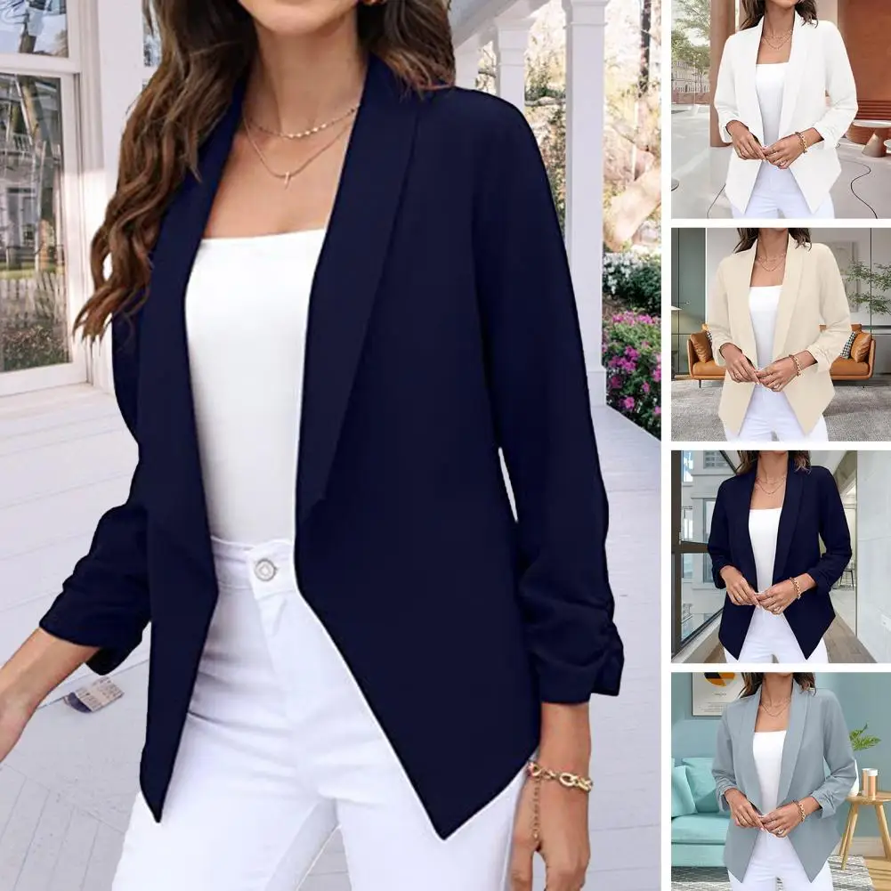 Women Thin Blazer Cardigan Coat Long Sleeve Female Blazers Jacket Ruched Asymmetrical Casual Office Business Suit Female Outwear