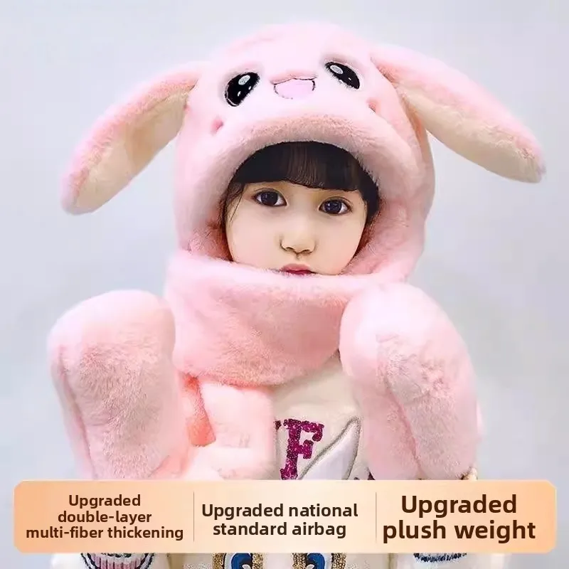 

Утепленный комплект из шапки с движущимися ушками кролика, шарфа и перчаток для детей: милый осенне-зимний набор для мальчиков и девочек