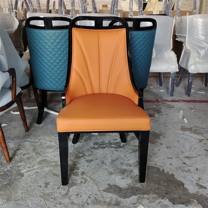 كرسي خفيف فاخر وحديث من الخشب الصلب وحقيبة ناعمة ومسند ظهر لتناول الطعام وصندوق فندق منزلي كرسي مطعم من الجلد PU #3