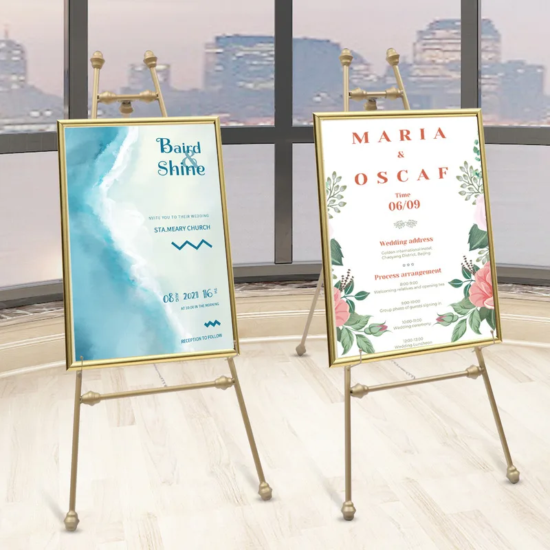 

2pcs Welcome Gold Foldable Floor Easel Tall Shops Rack Drawing Poster Display Stand For Wedding Paty Custom Sign