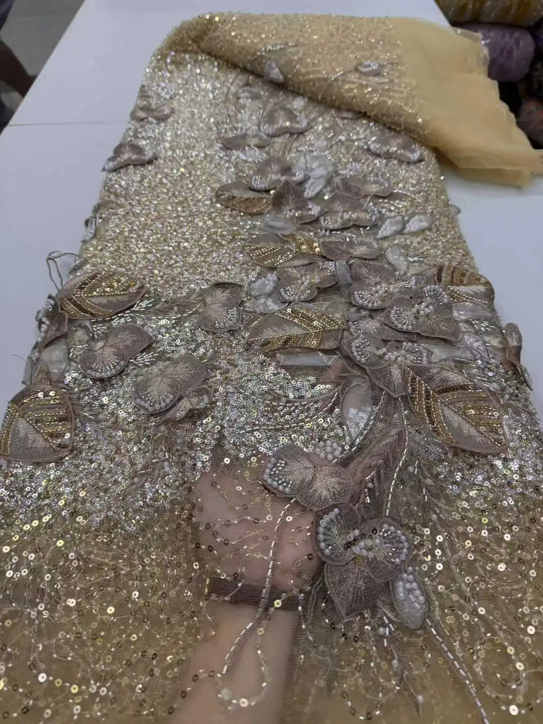 Africa Nigerian Beaded French Mesh Lace With Sequins High Quality 2025 Embroidery Lace Sequins Lace For Wedding Dresses Women