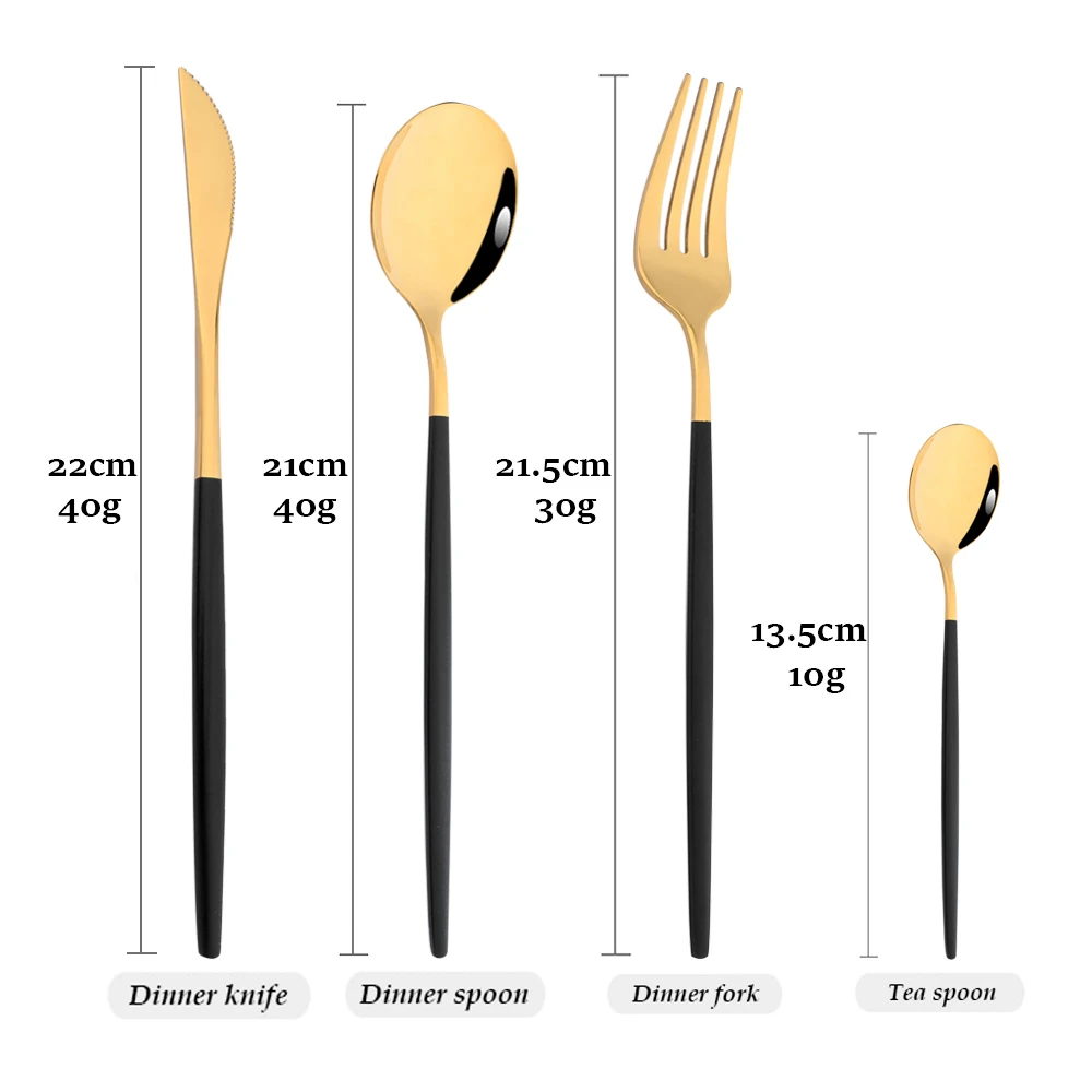 Drmfiy Black Gold Dinnerware Set Stainless Steel Cutlery Set Fork Knife Soup Dessert Ice Spoon Complete Dinner Western Flatwar