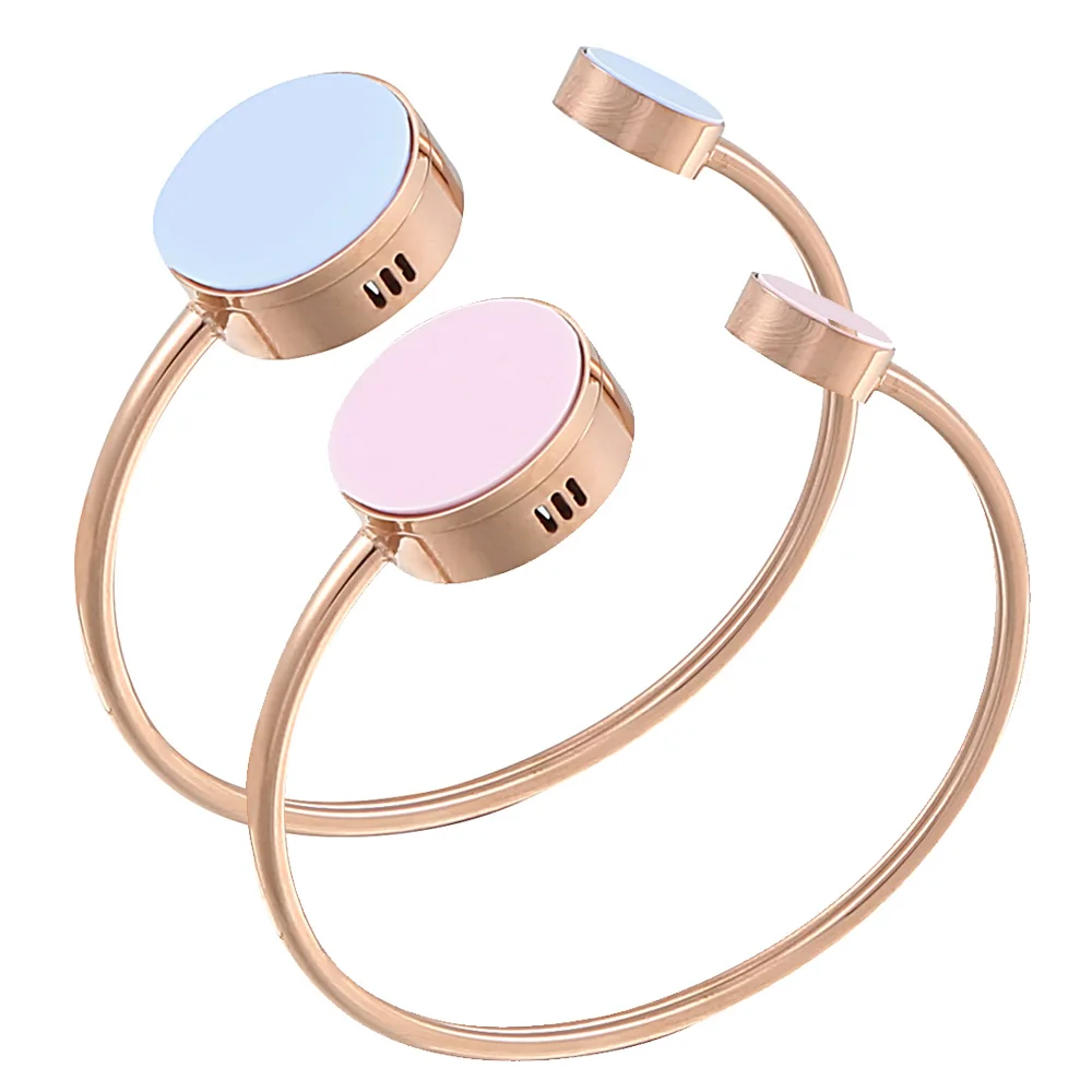 SHENNAIMING Women's Rose Gold Stainless Steel Bracelets with Fragrance Box Pink & Blue Color Bangles Fashion Jewelry Accessory