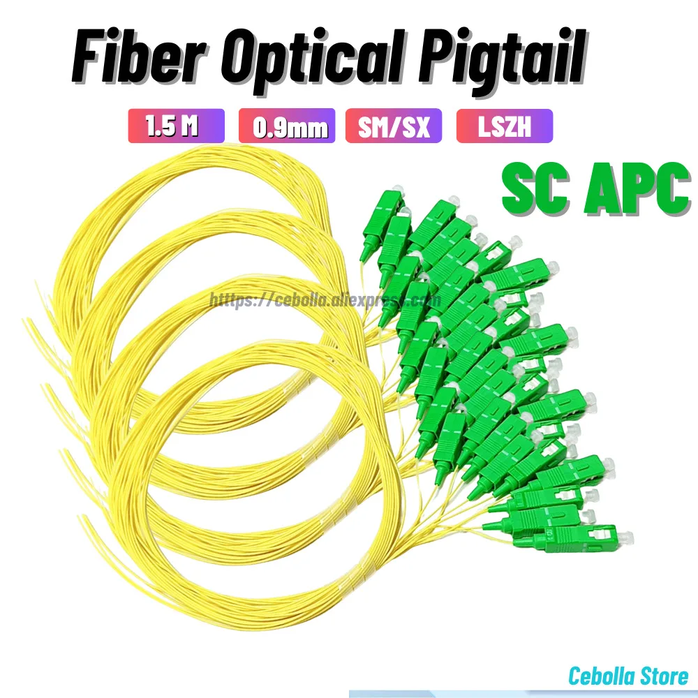 Fibra Optica Pigtail SC/APC Simplex 9/125 Single Mode Fiber Optic Pigtail, 0.9 Mm LSZH Outer Jacket 1.5M FTTH