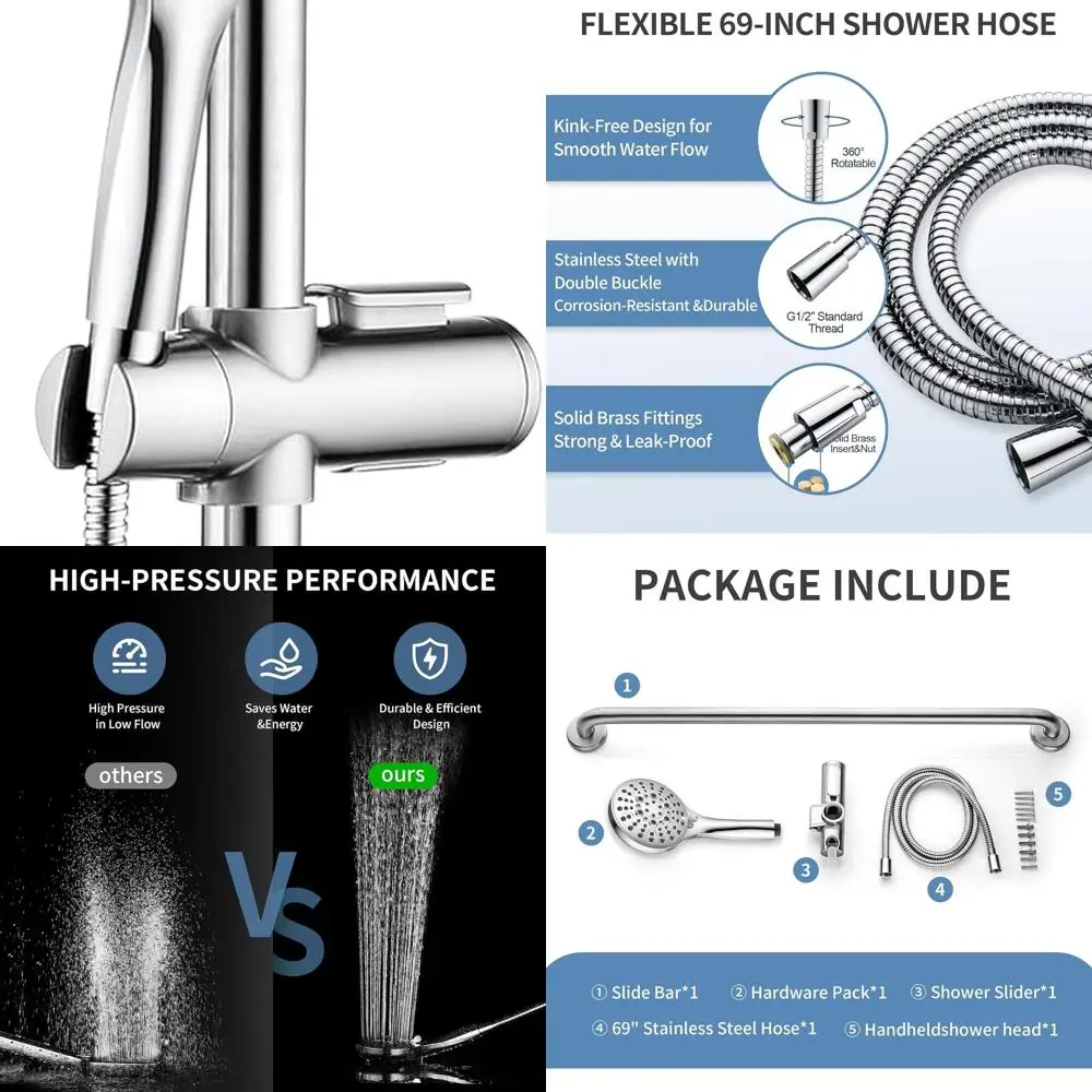 

Chrome-Plated Shower Set with Handheld Head and Extended Hose