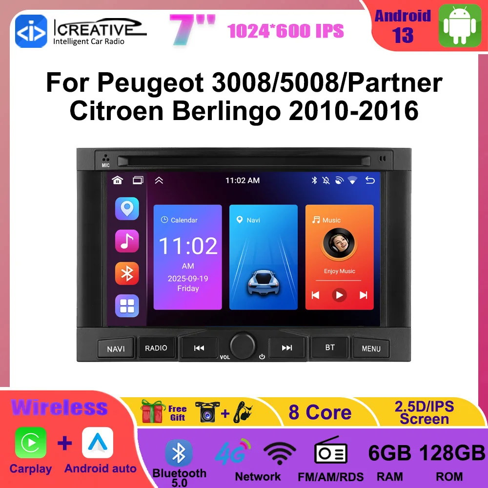 Reproductor Multimedia de Radio Android CarPlay Android Auto para Peugeot 3008/5008/Partner/Citroen Berlingo 2010-2016 Autoradio estéreo