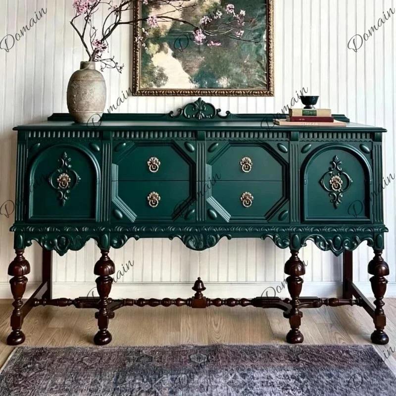 LKJ American solid wood dining side cabinet French imitation old locker villa entrance decorative cabinet living room home furni