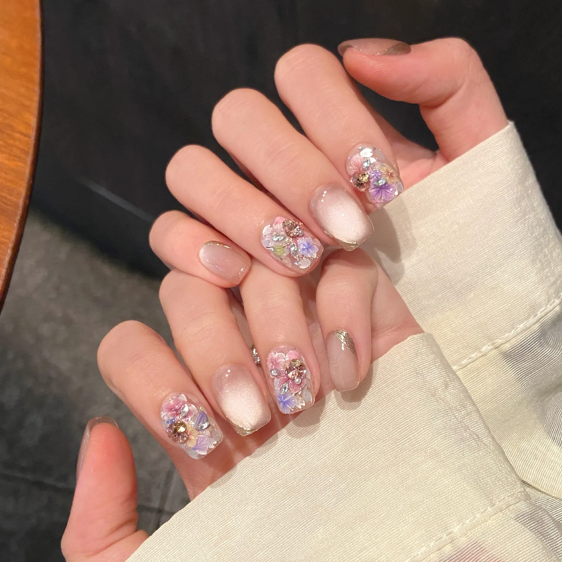 10Pcs Pink Cat Eye Handmade Press on Nails Summer Fake Nails Wearable Stick-on Nails Full Cover False Nail Накладные Ногти 네일팁
