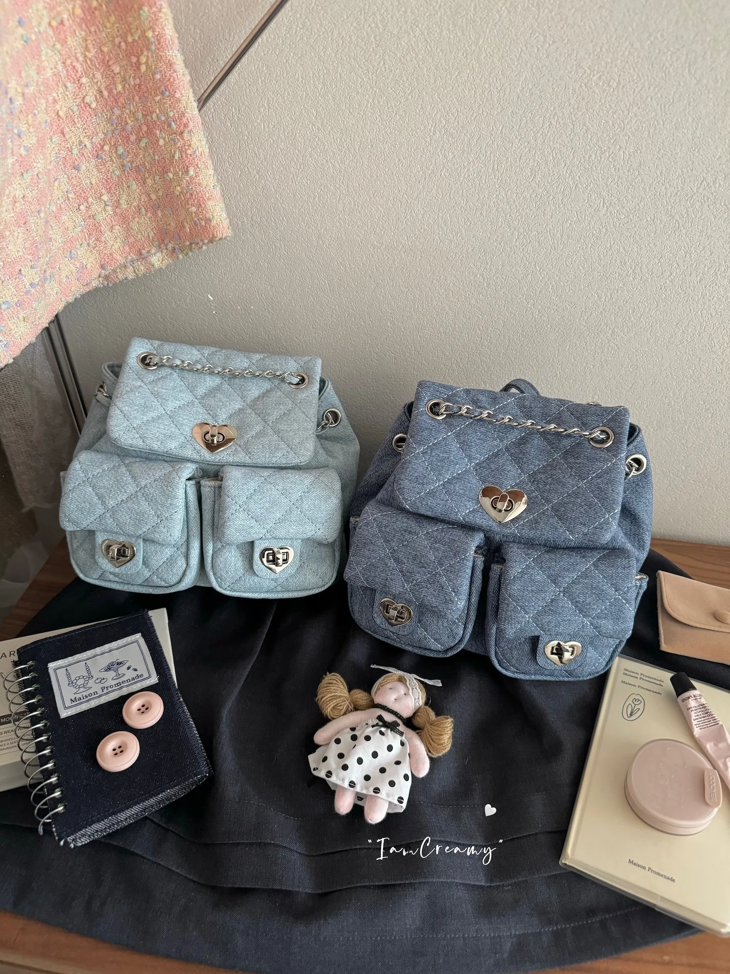 

IAC Sweet Heart Diamond Pattern Denim Bapa Versatile Summer Commuter Sle Quali Youth Casual Single Carent Bag