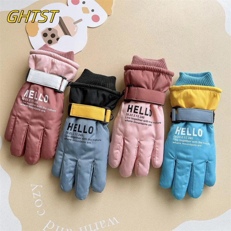 Children Winter Ski Gloves For Kids Non-slip Thicken Warm Waterproof Cycling Scooter Snowboard Bike Boys Girl 7-12 Years Old