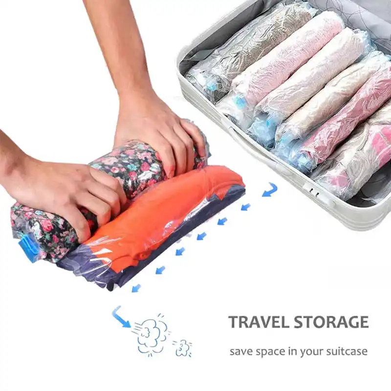

Hand Rolling Compression Bag Travel Essentials 35x50cm Saving Space Of Suitcase Wardrobe Transparent Home Vacuum Storage Bags