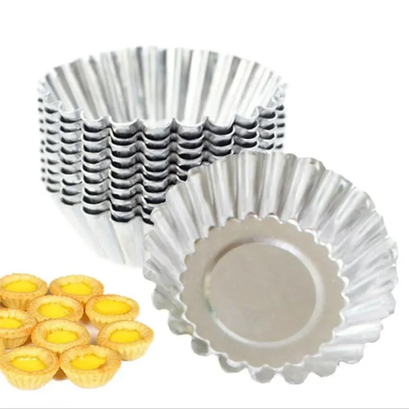 20/50/100PCS Aluminum Cupcake Cake Cookie Lined Mould Tin Baking Tool Egg Tart Tray Portuguese Egg Tart Cup Lace Egg Tart Tray