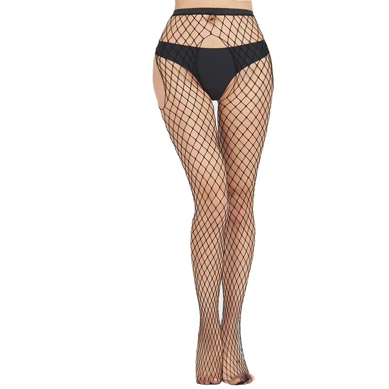 Women Sexy Erotic Tights Fishnet Open Crotch Mesh Hosiery Fish Net Crotchless High Waist Pantyhose Club Black Body Stockings