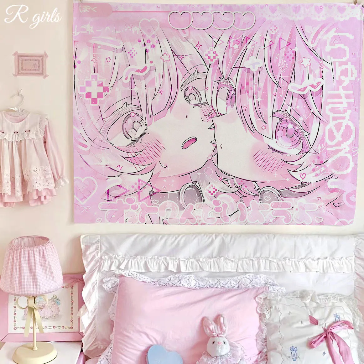Kawaii Anime Pink Girl Wandteppich – Heimdekoration, Wandbehang, Schlafzimmer, Hintergrunddekoration, niedliche modische Damen-Wandteppiche für das Wohnzimmer